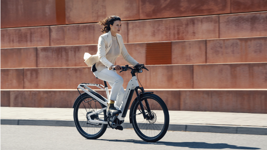 Woman commuting to work on a Riese and Muller Homage