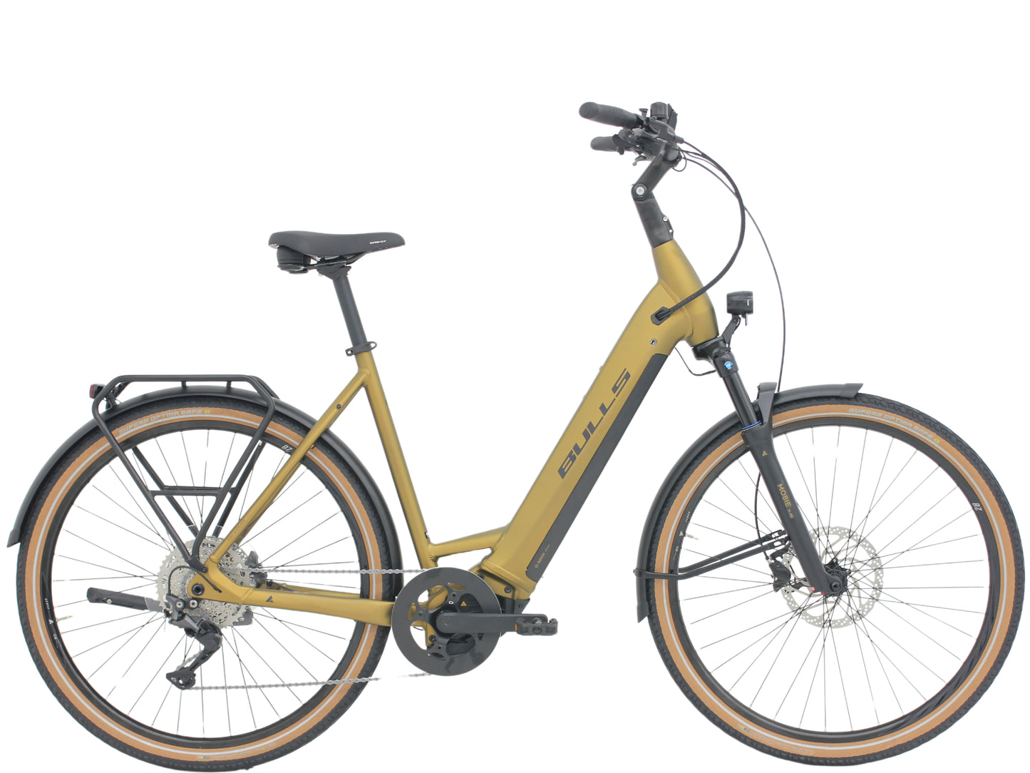 Bulls Cross Lite S High speed, Low step, Road /commuter electric bike Khaki green Side profile