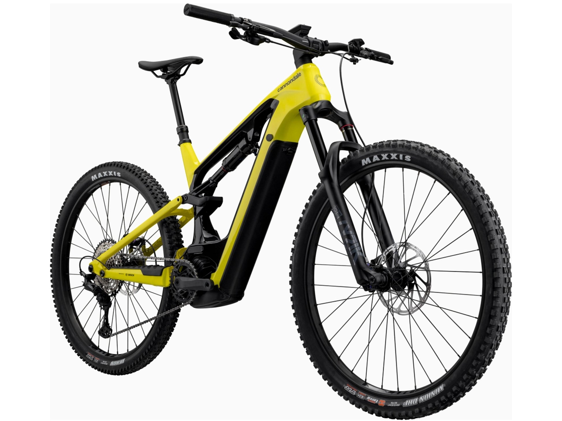 Cannondale Moterra Carbon 2 eMTB Full suspension Highlighter Forward facing view