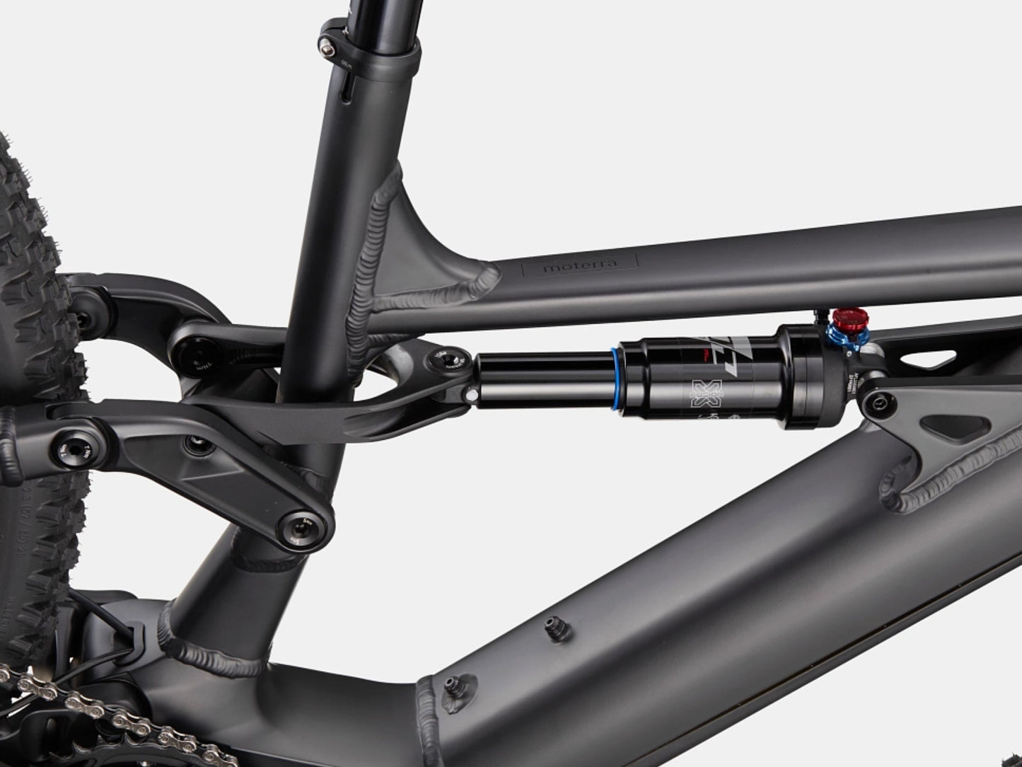 Cannondale Moterra S4 eMTB Full Suspension Smoke Rear shock closeup