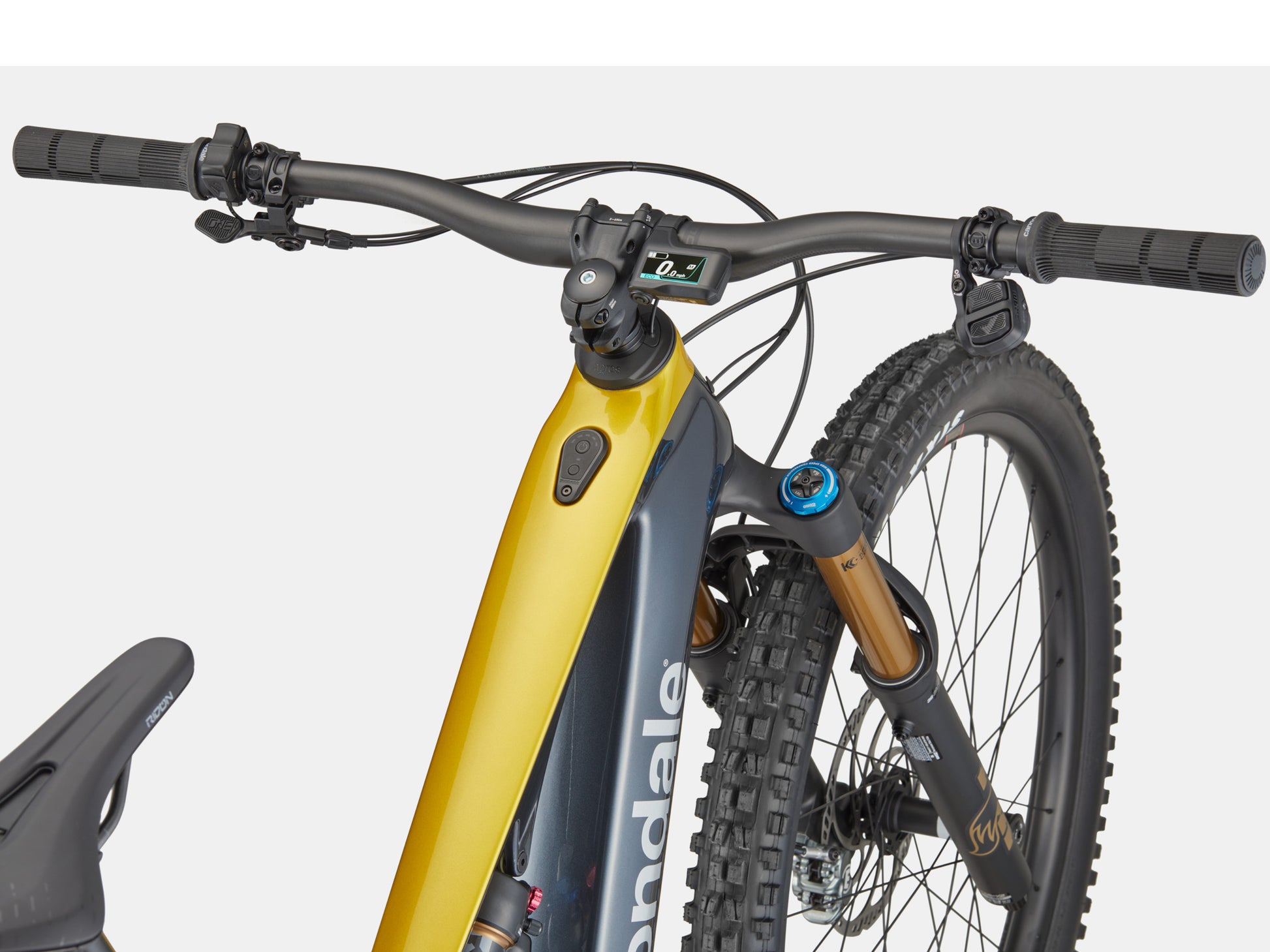 Cannondale Moterra SL1 Full suspension eMTB Tungsten blue Cockpit closeup