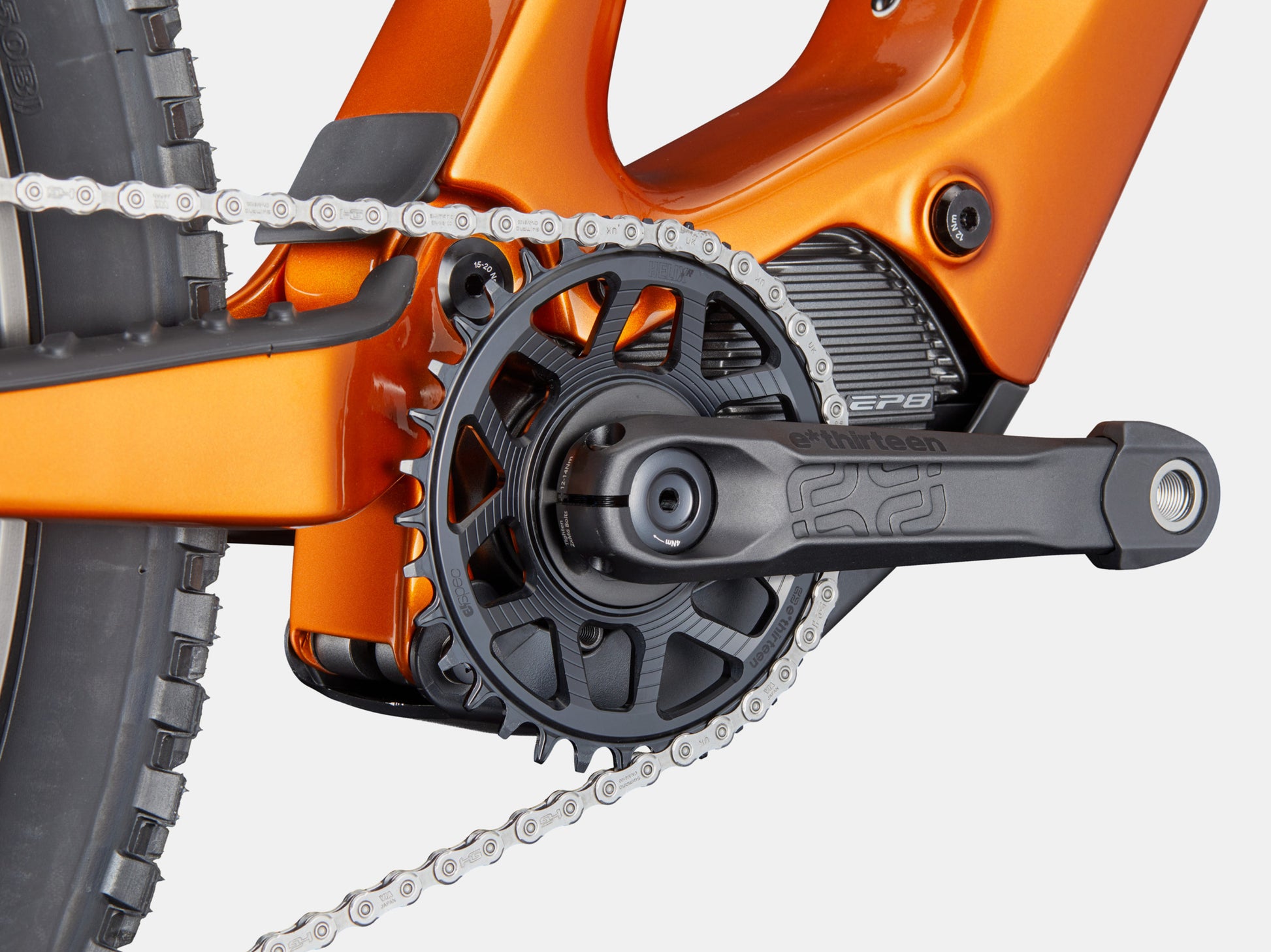 Cannondale Moterra SL 2 Dual suspension eMTB Tiger's eye Motor & crank closeup