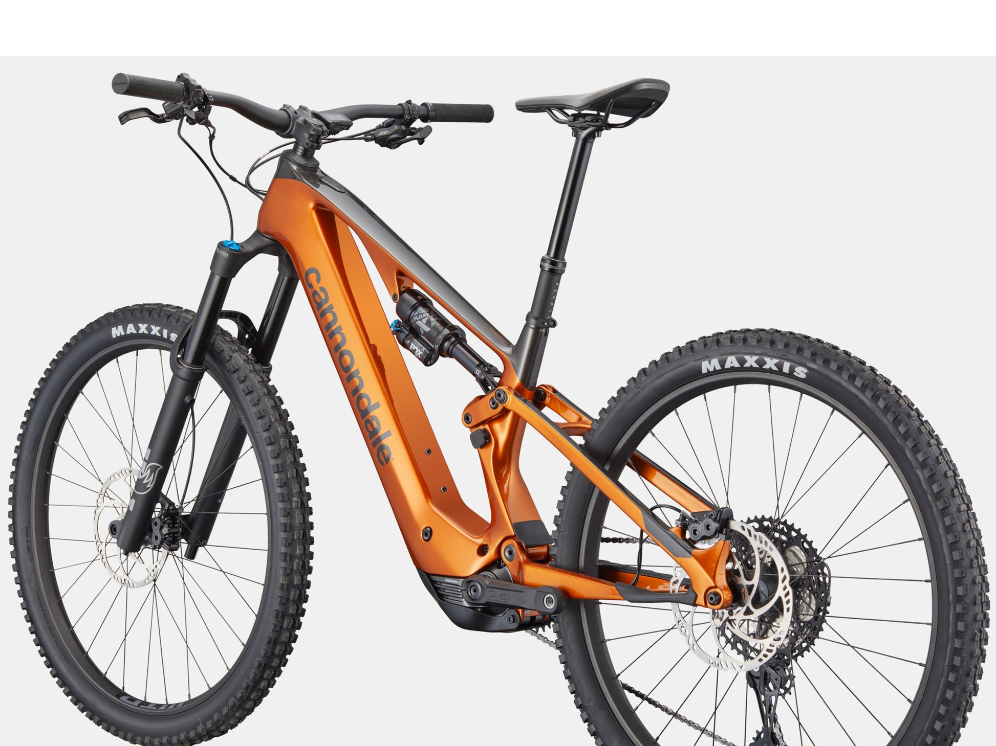 Cannondale Moterra SL 2 Dual suspension eMTB Tiger's eye Rear facing view