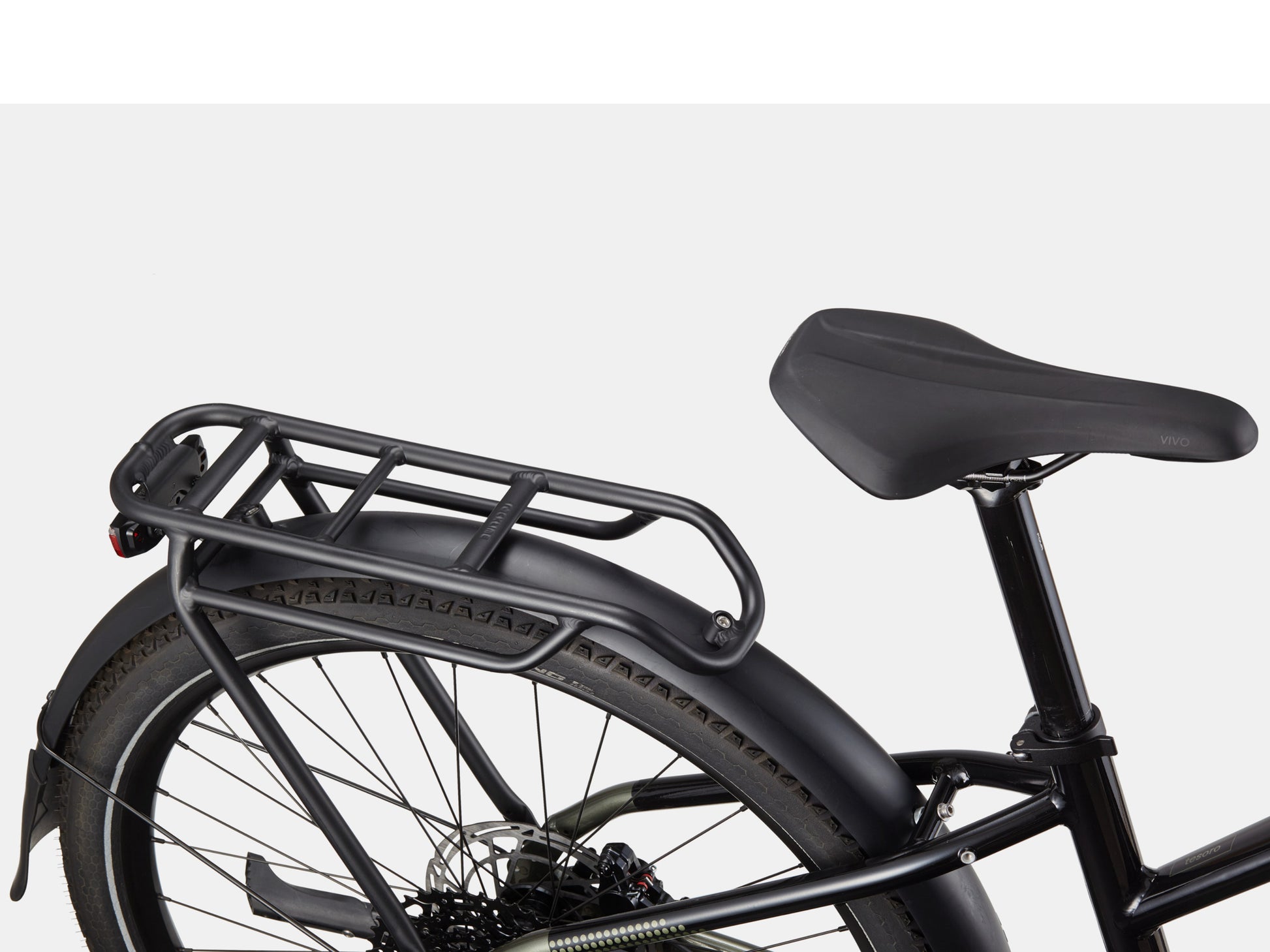 Cannondale Tesoro X 2 Step Thru Electric bike High Speed Road / Commuter Mantis Rear rack, fender and saddle closeup