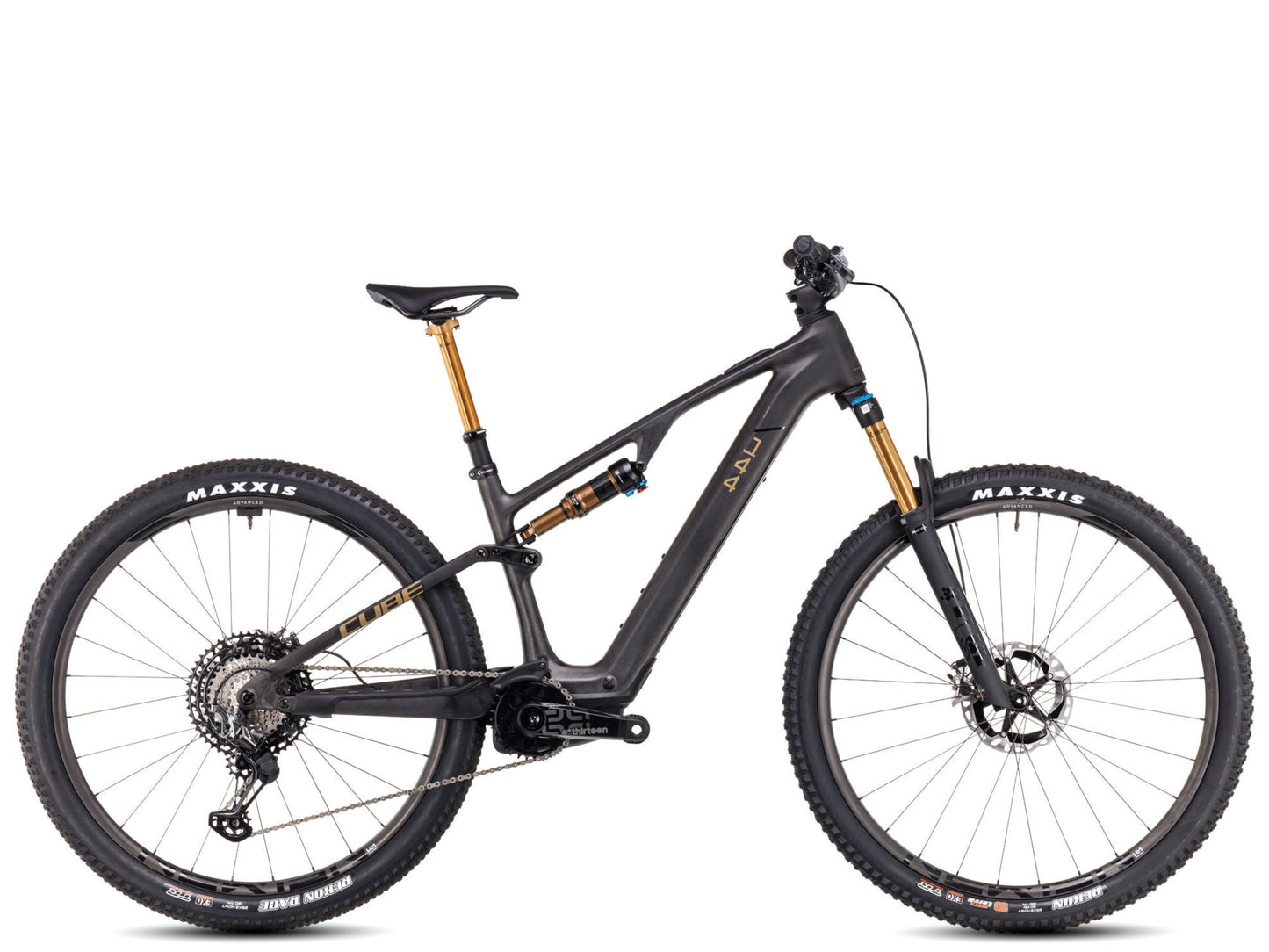 Cube AMS Hybrid One44 C:68X SLT 400X 29 Carbon 'n' golddust Full suspension emtb Side profile
