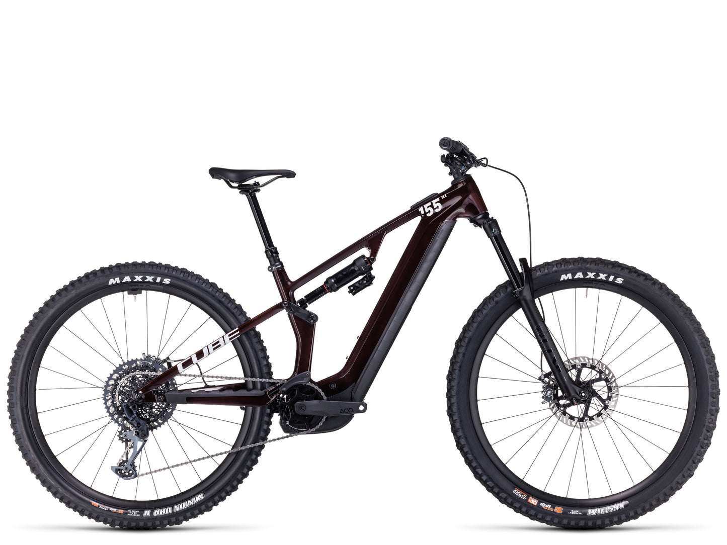 Cube Stereo Hybrid One55 C68x SLX 750 Full Suspension eMTB 29 liquidred 'n' carbon side profile