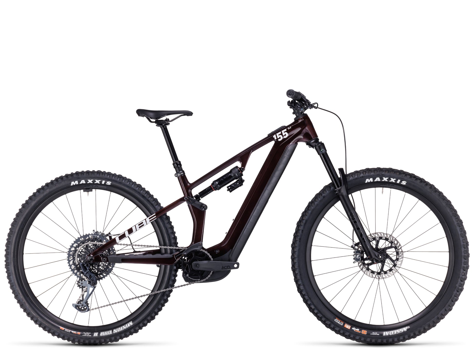 Cube Stereo Hybrid One55 C68x SLX 750 Full Suspension eMTB 29 liquidred 'n' carbon side profile