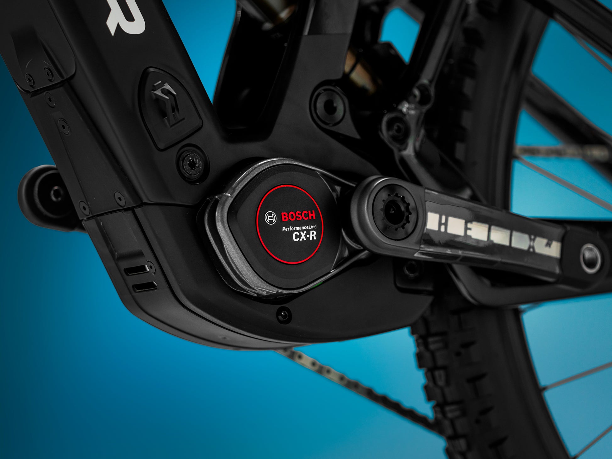 Mondraker Crafty Carbon RR SL Full Suspension eMTB Enduro Superblack Bosch Performance Line CX-R Motor closeup