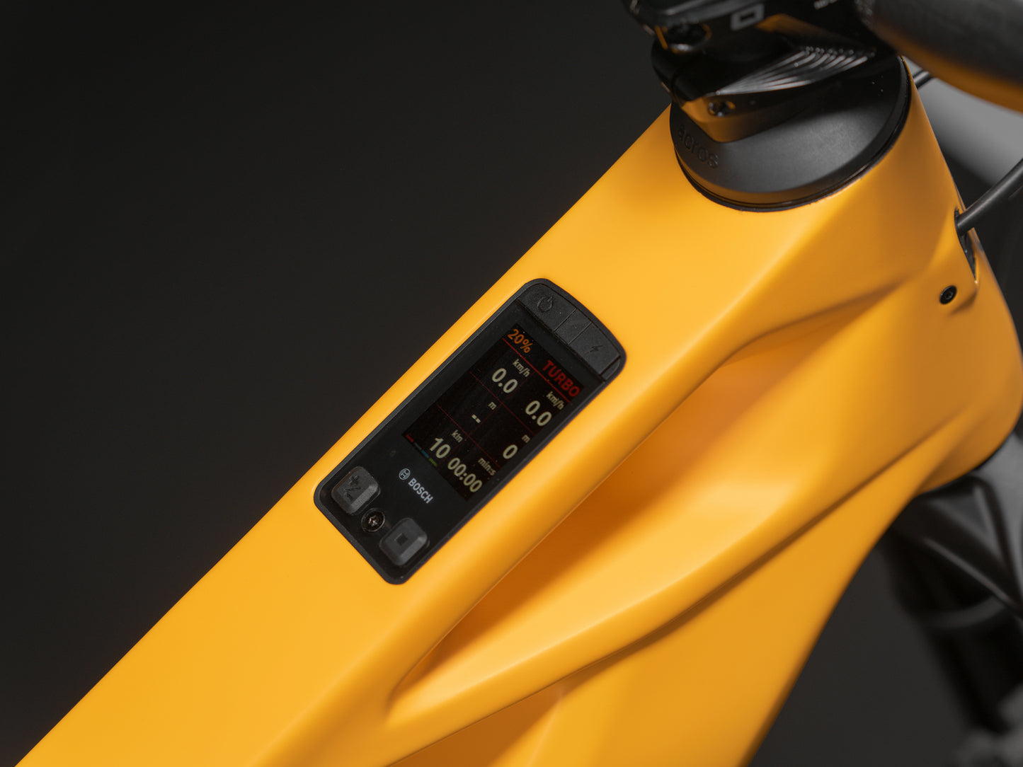 Mondraker Crafty Carbon RR S Full Suspension eMTB Enduro Dense yellow Bosch display closeup