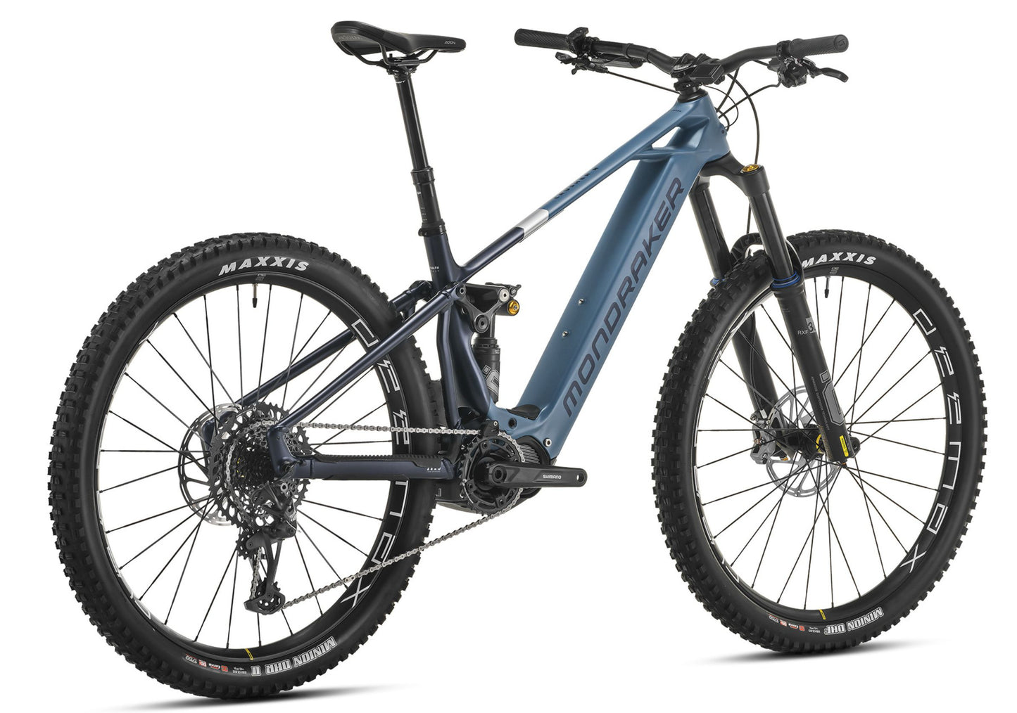 Mondraker Crusher R Denim blue / navy /silver Full Suspension eMTB Rear facing view
