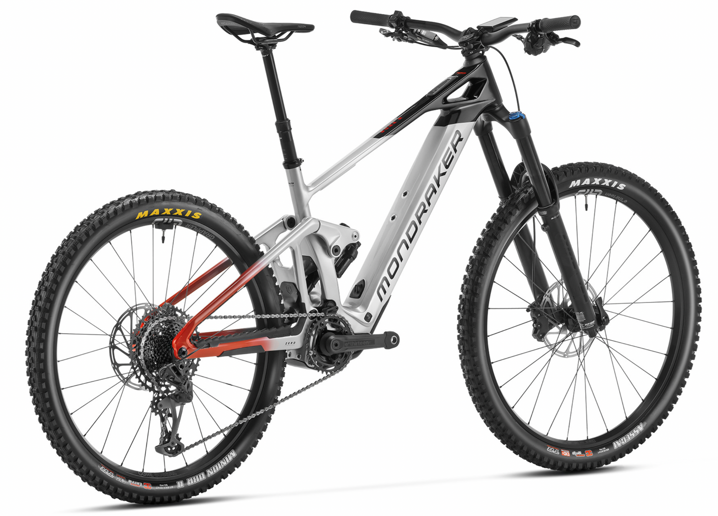 Mondraker Dune R Full suspension eMTB Racing silver Rear facing view