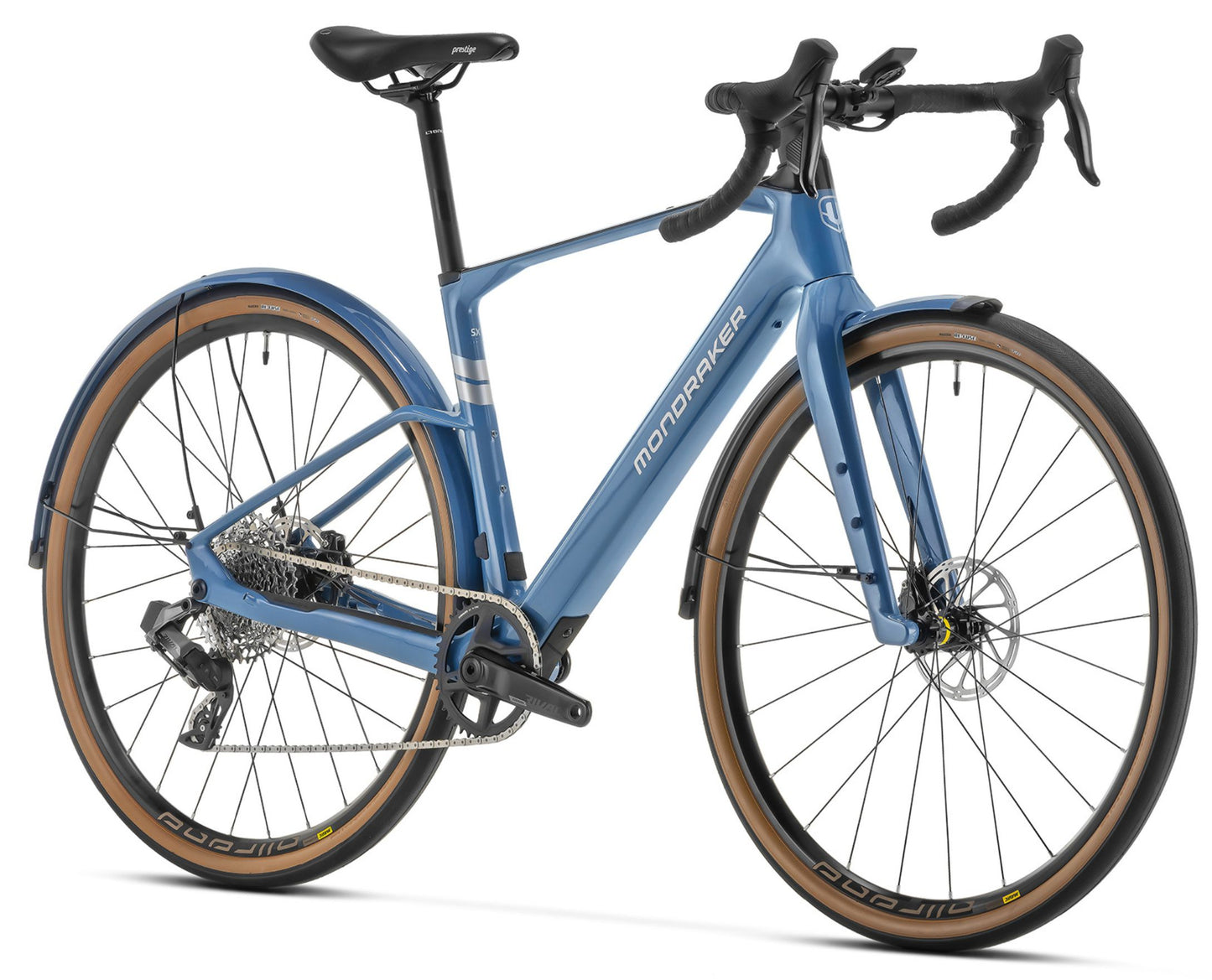 Mondraker Dusty SX RR Denim blue / silver Gravel Urban cross Electric bike Forward facing view