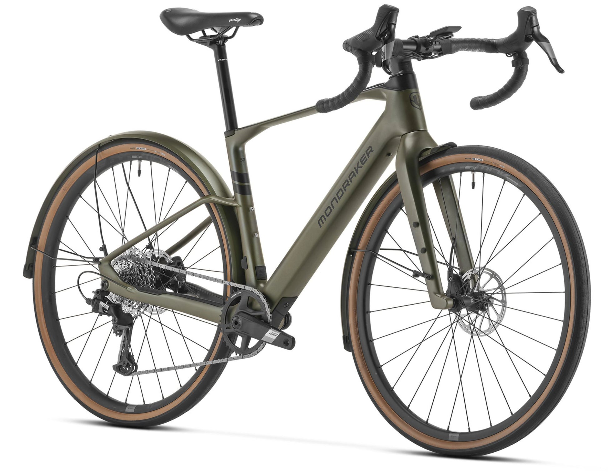 Mondraker Dusty SX R Gravel Urban Cross Electric bike Matte green / black Forward facing view