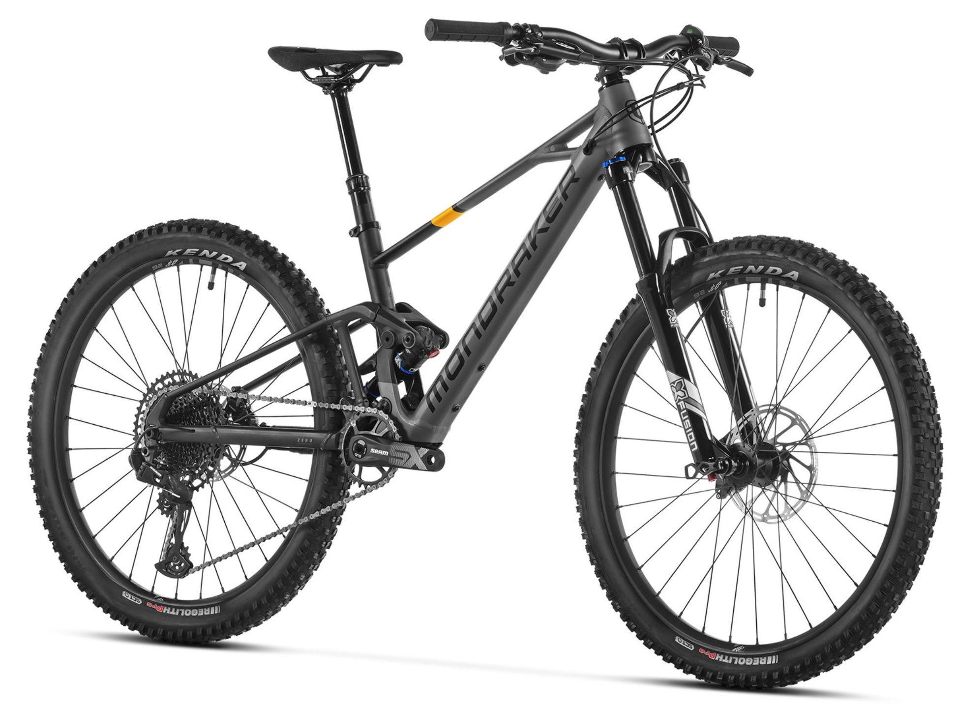 Mondraker F Play 26 EMTB Children's 26" Dark grey / gold / black Forward facing view