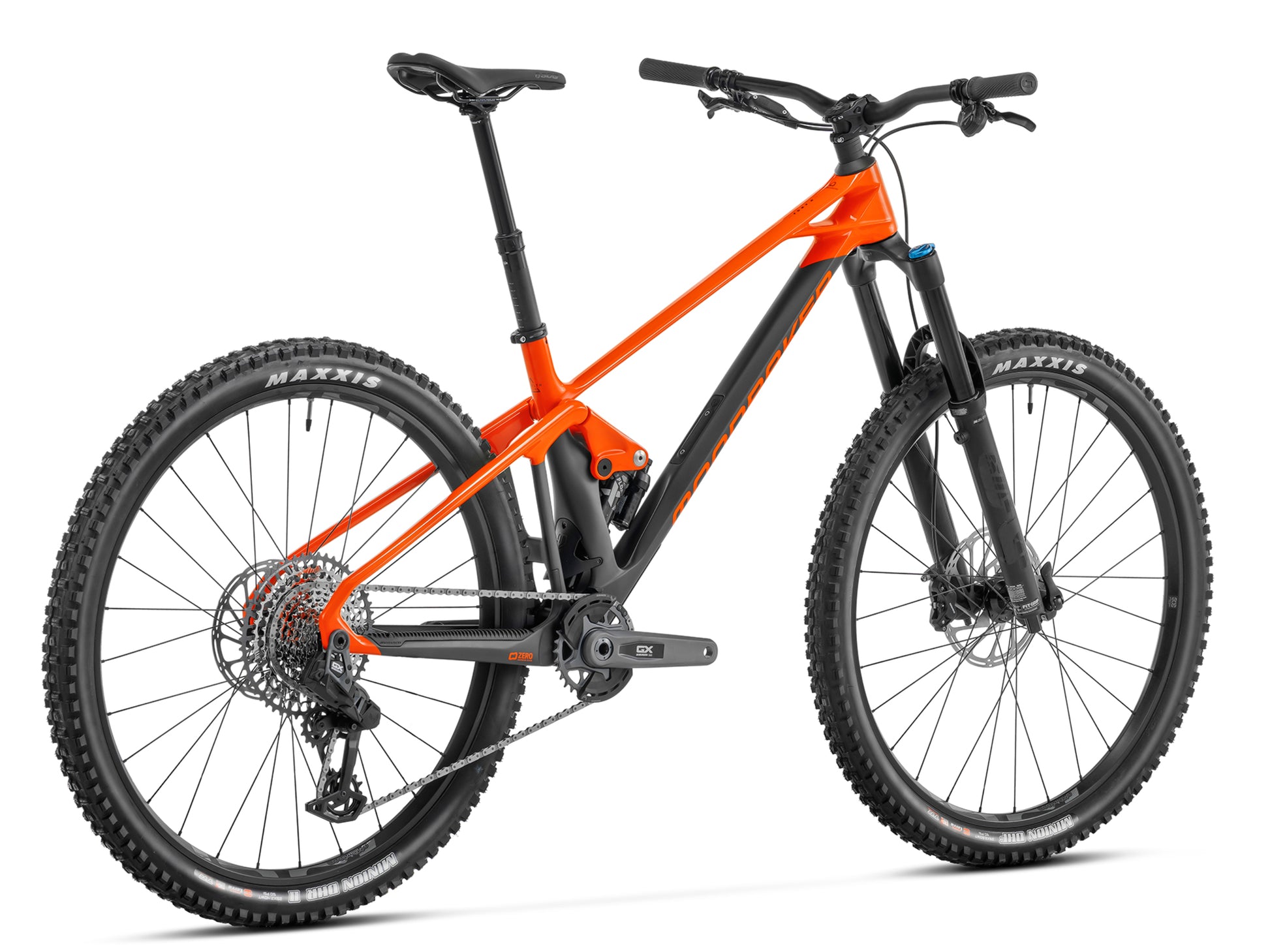Mondraker Foxy Carbon R AXS Dual Suspension Enduro Mountain bike Orange Rear facing view