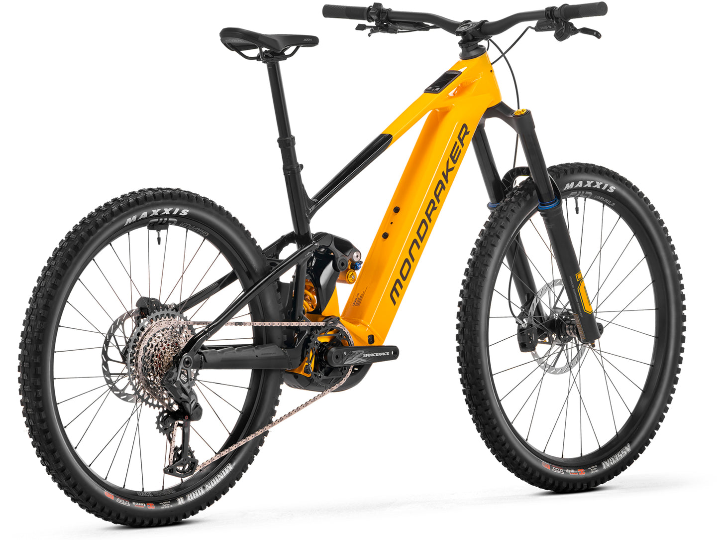 Mondraker Level XR Full Suspension nduro eMTB Dense yellow Rear facing view