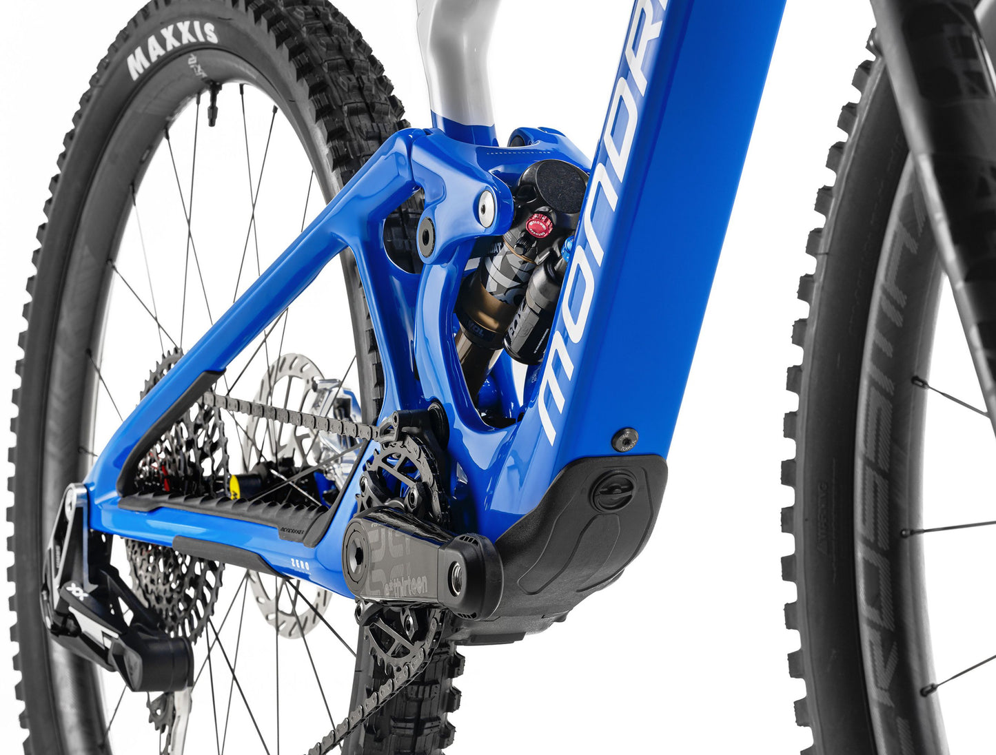 Mondraker Neat RR SL Gloss royal blue / silver / black Full Suspension eMTB Closeup Fox Float Rear Shock