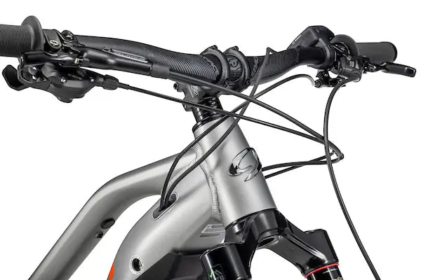 Niner WFO e9 Full suspension eMTB Forge grey / orange Handlebar closeup