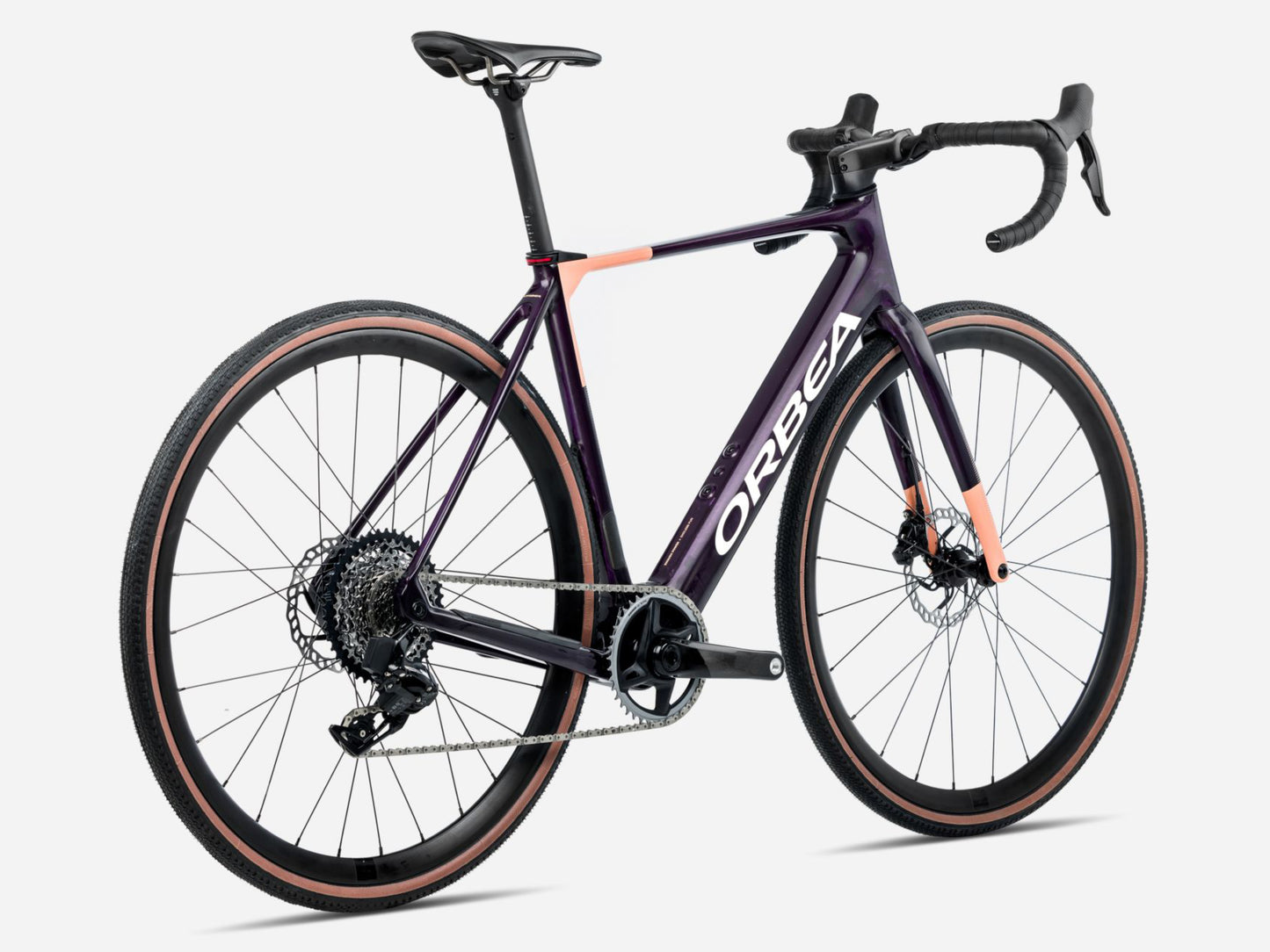 Orbea Gain M21E 1X Gravel Road eBike Fantasy purple carbon view gloss / orange cloud matte Rear facing view