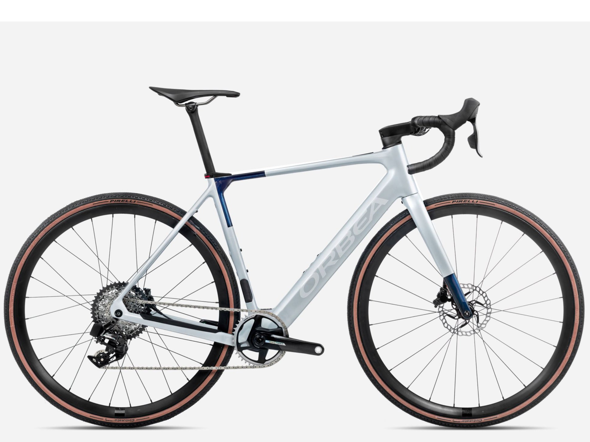 Orbea Gain M21E 1X Gravel Road eBike Halo sIlver matte / blue carbon view gloss Side view