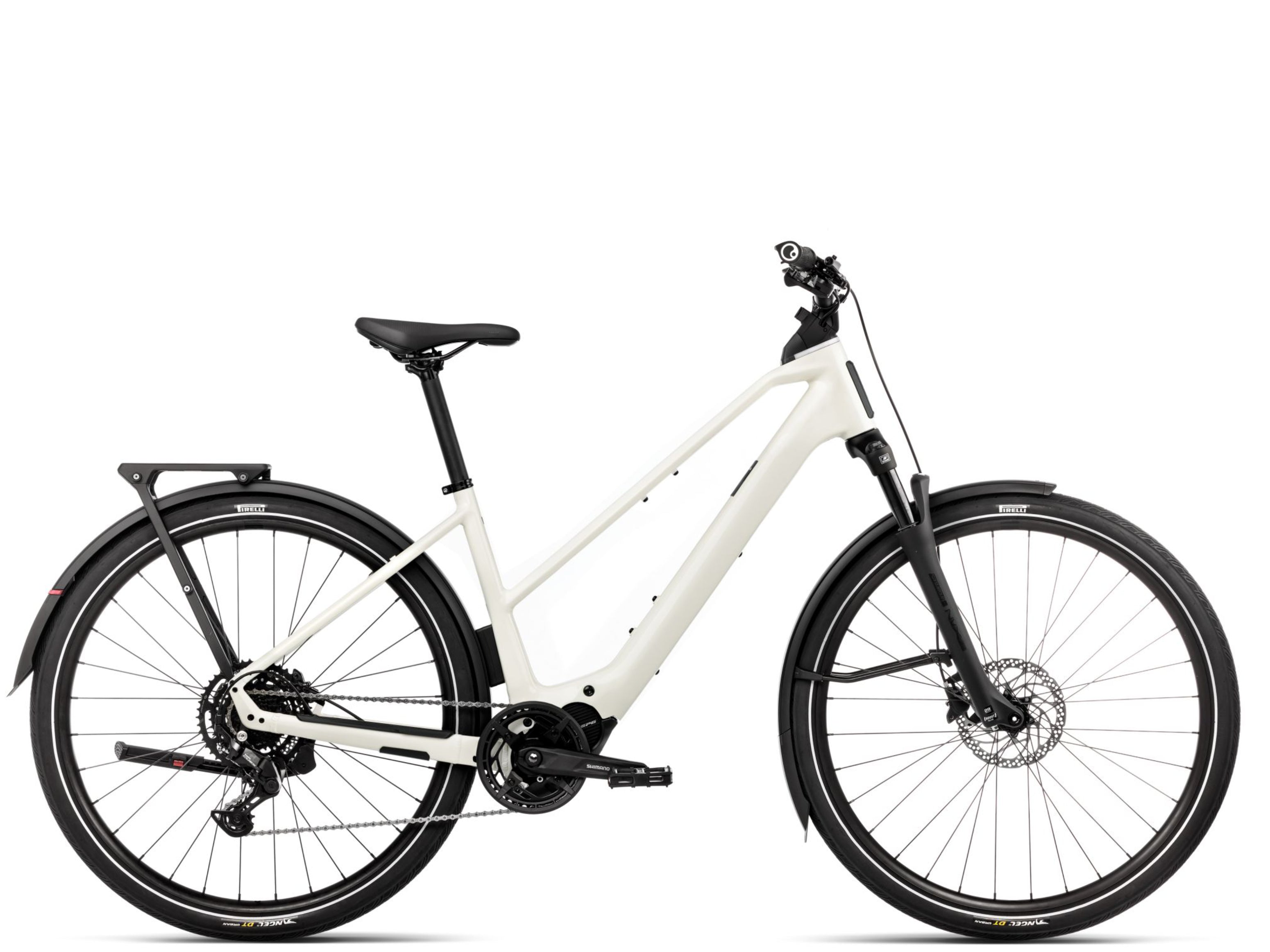 urban touring bike Orbea Kemen Tour 30 MID 28mph E-Hybrid Bike In Ivory White Gloss