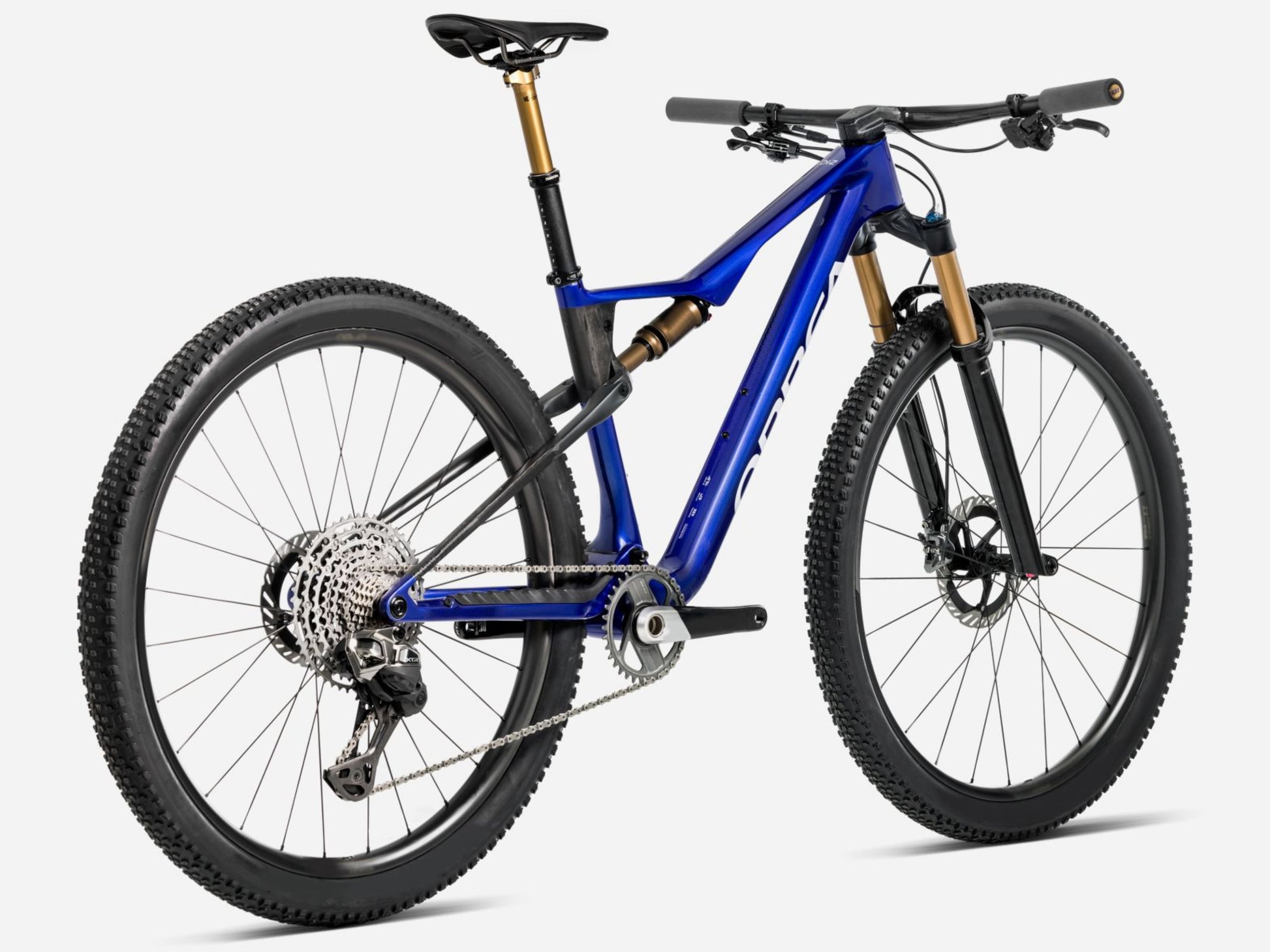 Orbea Oiz M-Pro Full Suspension Mountain bike Cobalt blue gloss / carbon raw matte Rear facing view * Bike in image may not reflect specific model