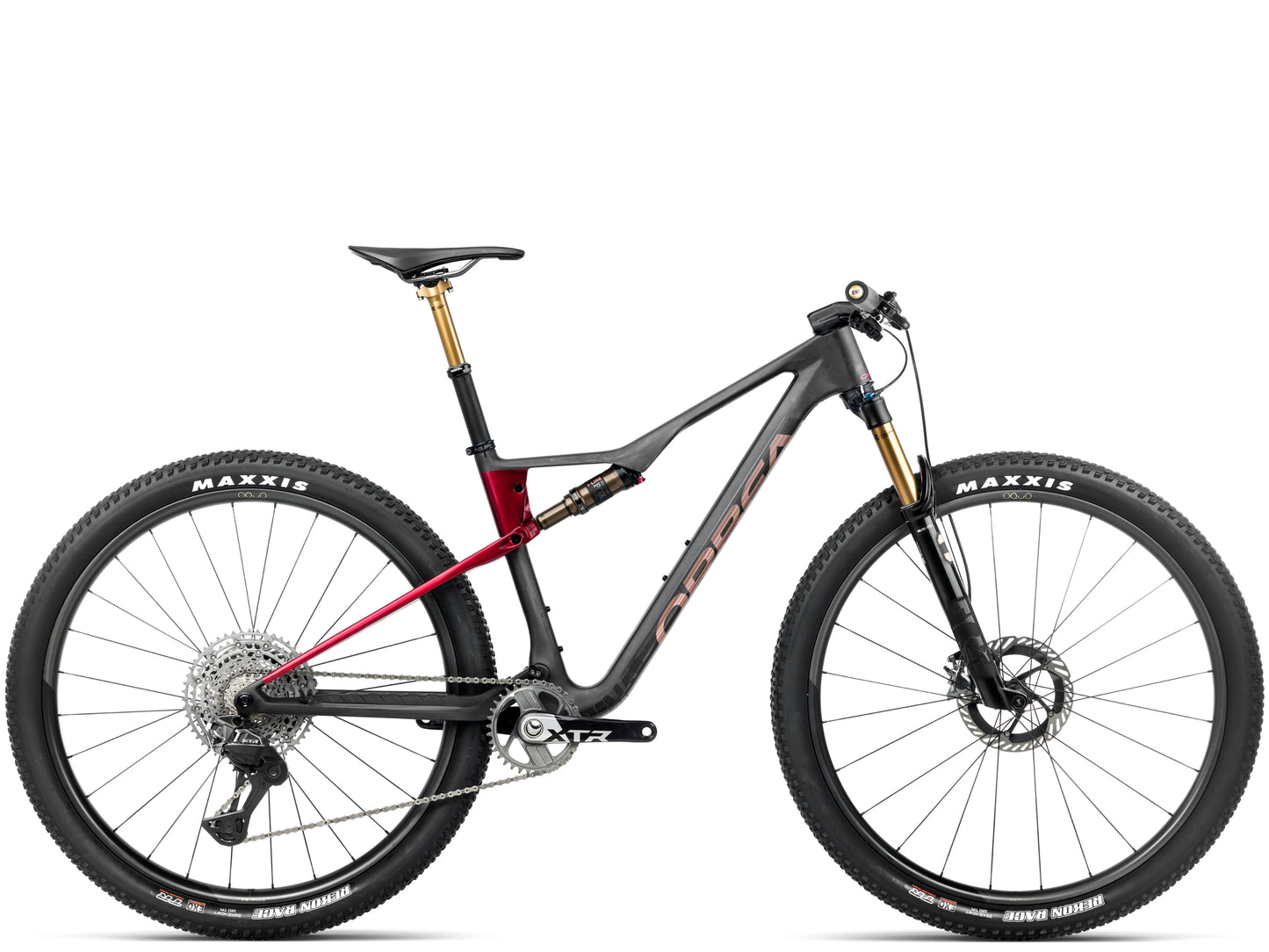 Orbea Oiz M-Team Factory Full Suspension Mountain bike Diamond carbon view matte / cherry red gloss Side profile