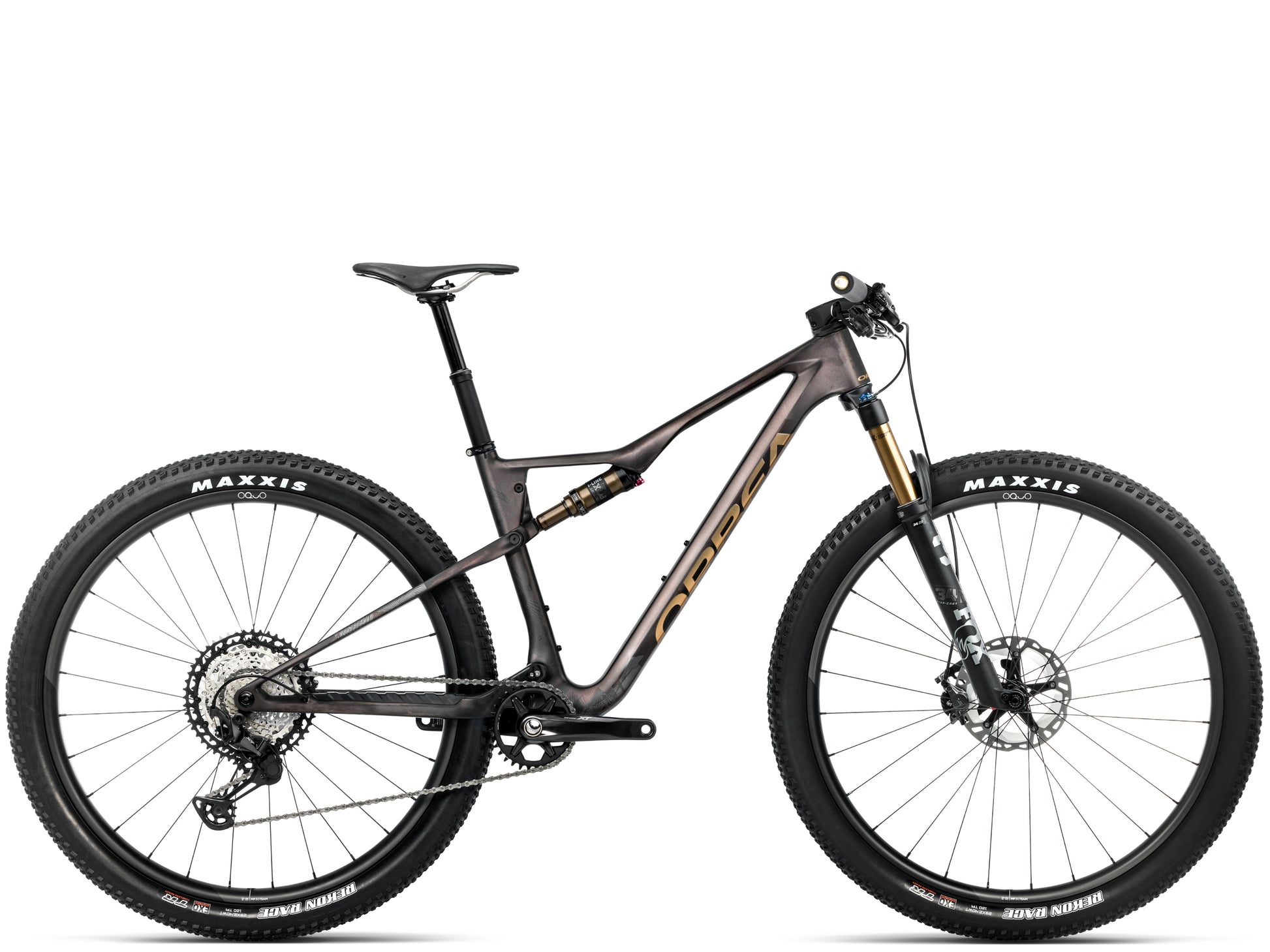 Orbea Oiz M-Pro Full Suspension Mountain bike Bronze carbon view / titan gold matte gloss Side profile