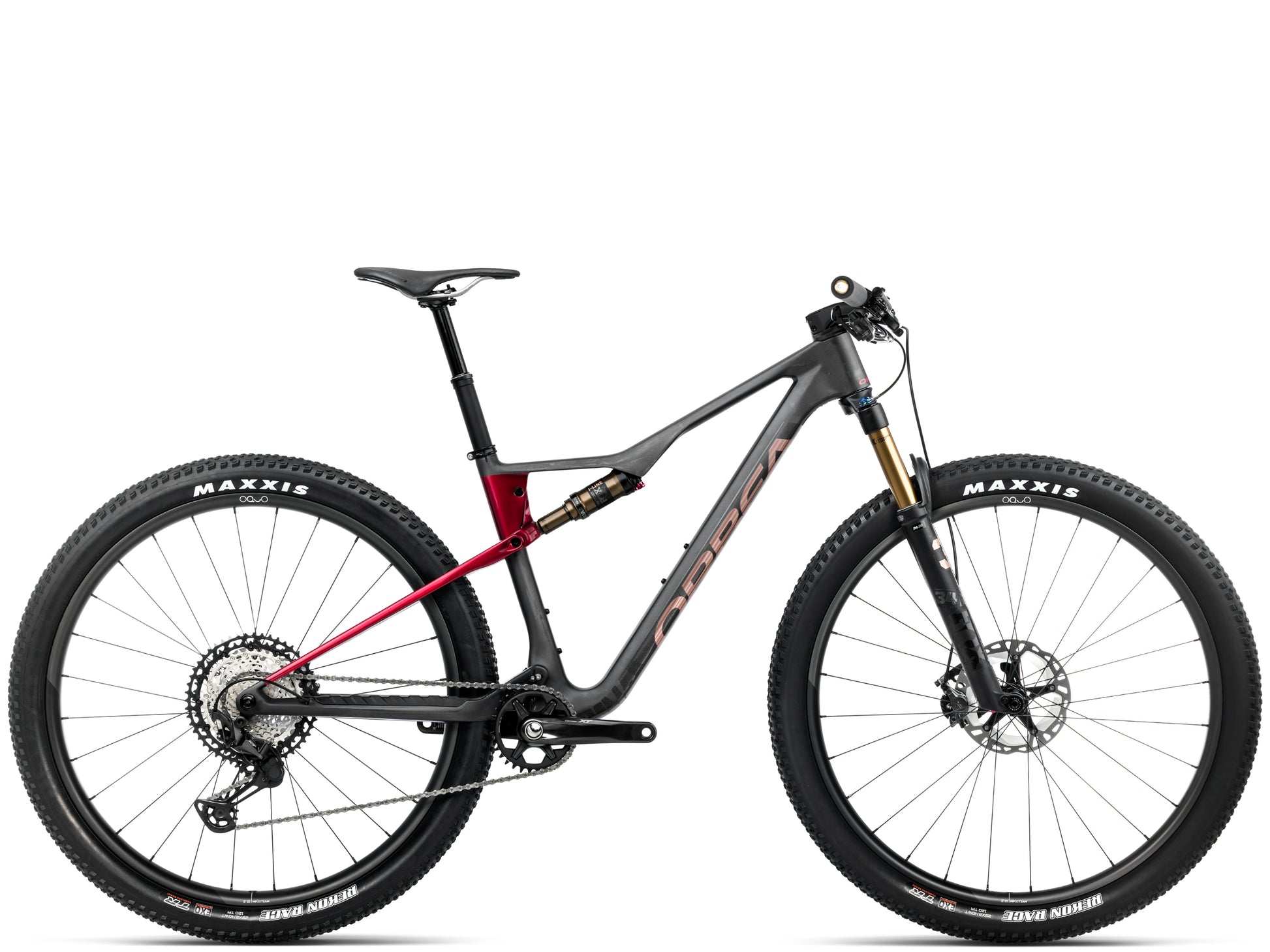 Orbea Oiz M-Pro Full Suspension Mountain bike Diamond carbon view matte / cherry red gloss Side profile