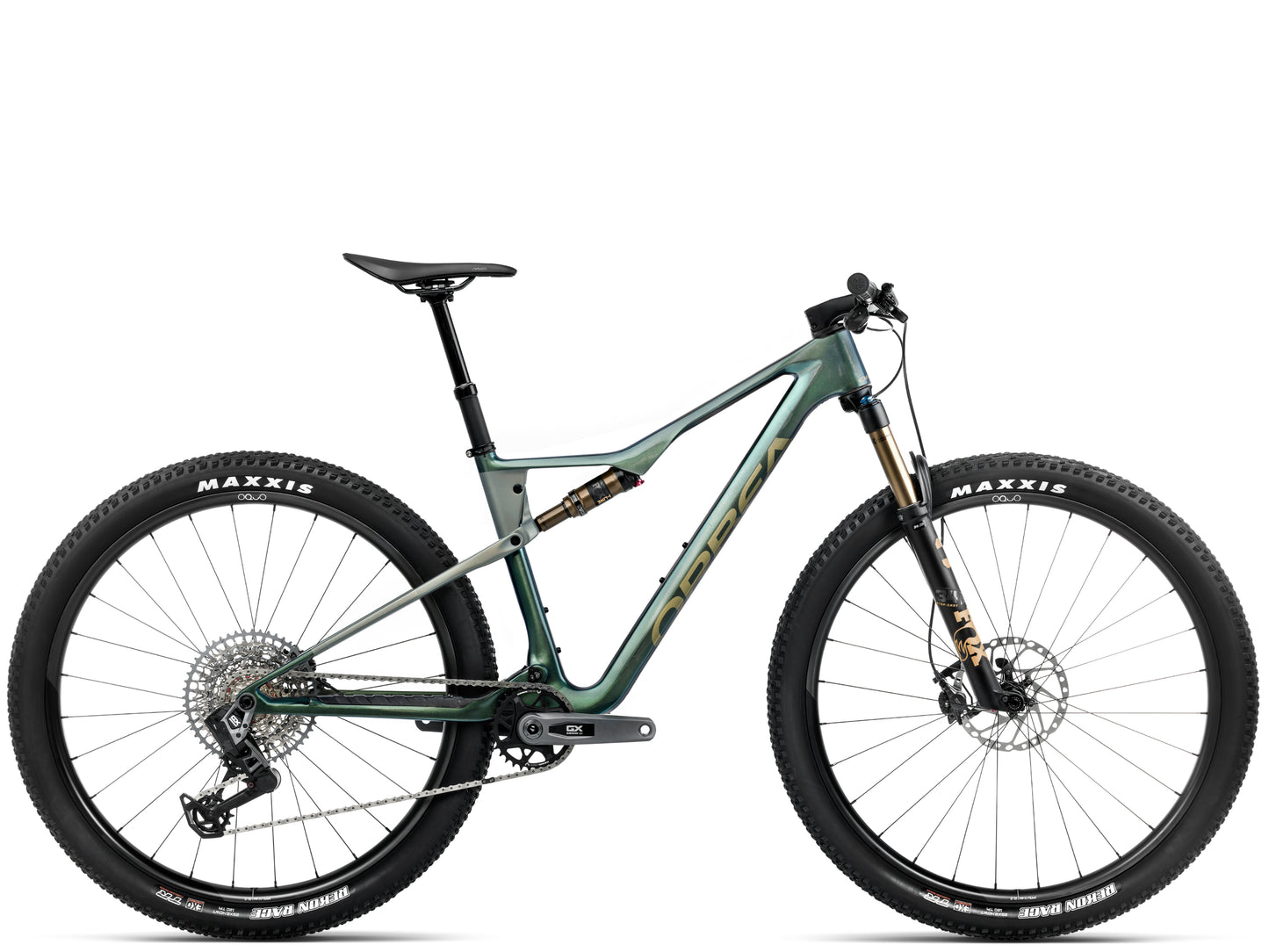 Orbea Oiz M10 AXS Full Suspension Mountain bike Seaweed carbon view gloss / spaceship green matte Side profile