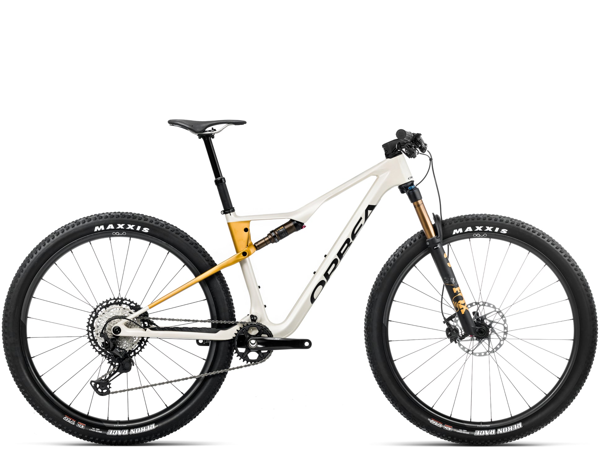 Orbea Oiz M10 Full Suspension Mountain bike Ivory white gloss / bumblebee yellow matte Side profile