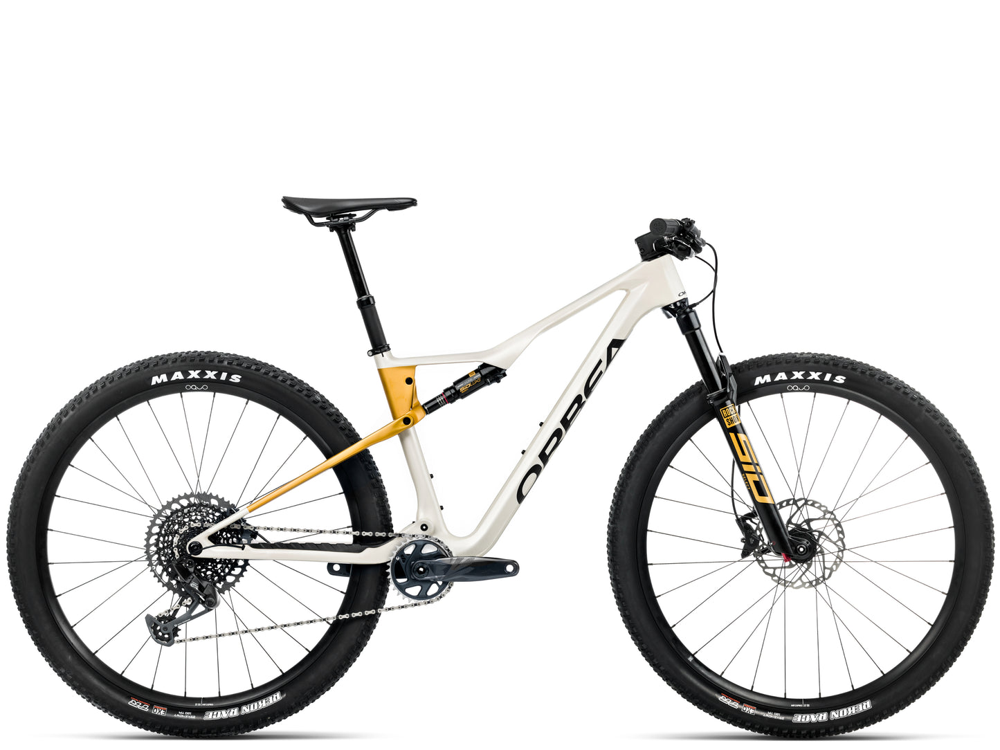 Orbea Oiz M21 Full Suspension Mountain bike Ivory white gloss / bumblebee yellow matte Side profile