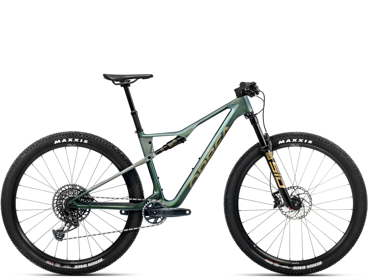 Orbea Oiz M21 Full Suspension Mountain bike Seaweed carbon view gloss / spaceship green matte Side profile