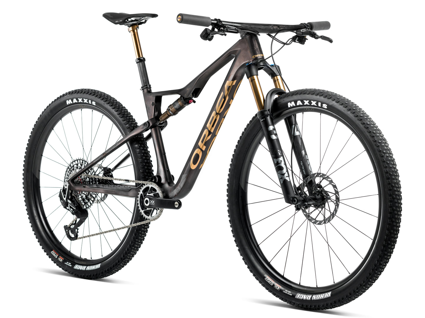 Orbea Oiz M-LTD Full Suspension Mountain bike Bronze carbon view / titan gold matte gloss Forward facing view