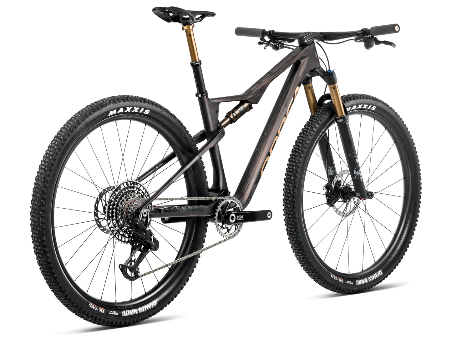 Orbea Oiz M-LTD Full Suspension Mountain bike Bronze carbon view / titan gold matte gloss Rear facing view