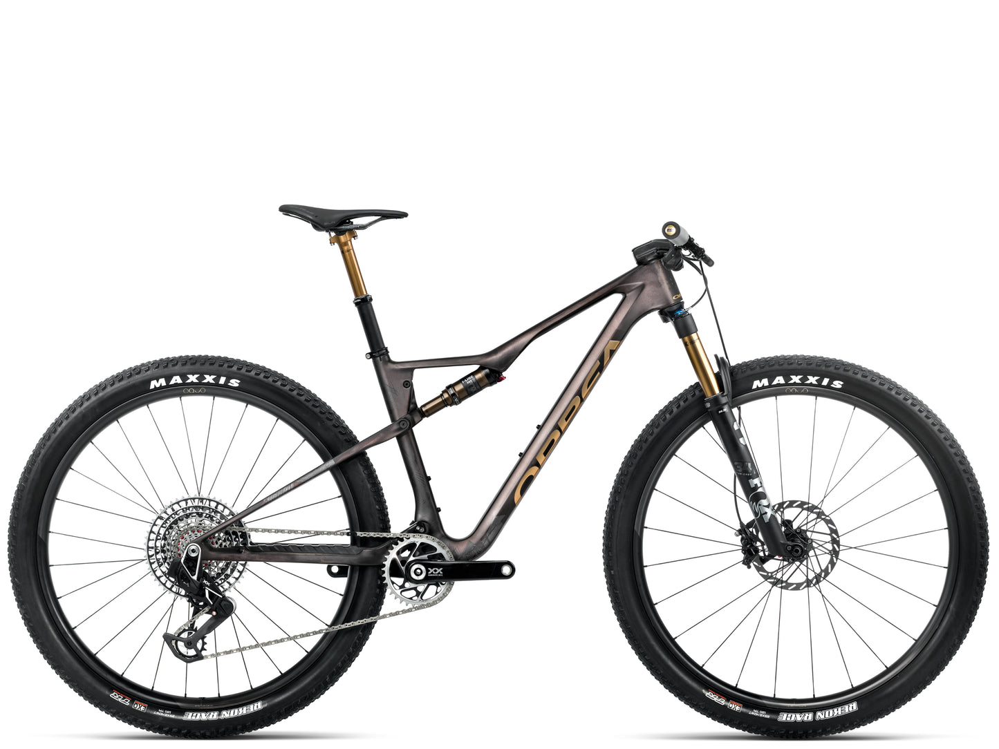 Orbea Oiz M-LTD Full Suspension Mountain bike Bronze carbon view / titan gold matte gloss Side profile