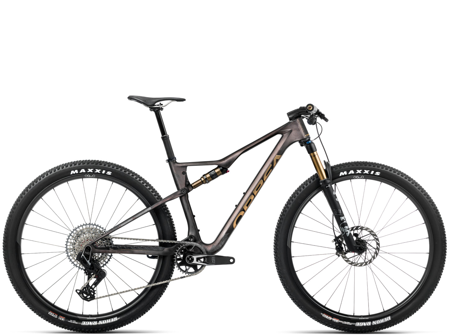 Orbea Oiz M-Team AXS Full Suspension Mountain bike Bronze carbon view / titan gold matte gloss Side profile