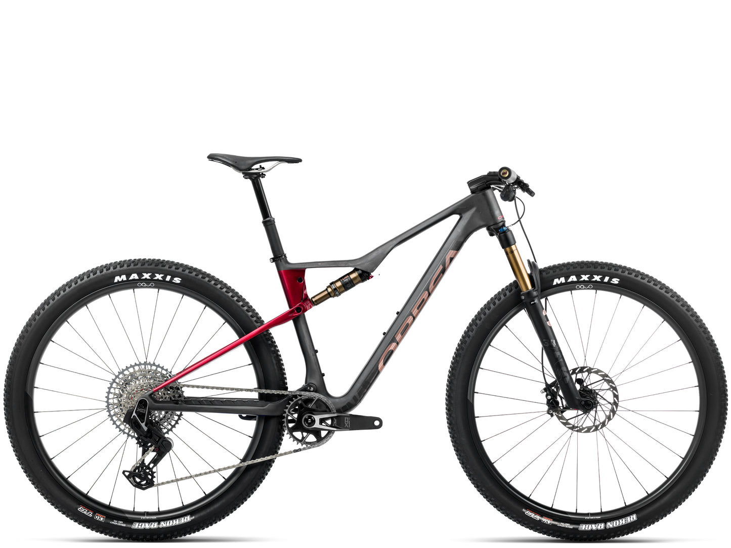Orbea Oiz M-Team AXS Full Suspension Mountain bike Diamond carbon view matte / cherry red gloss Side profile