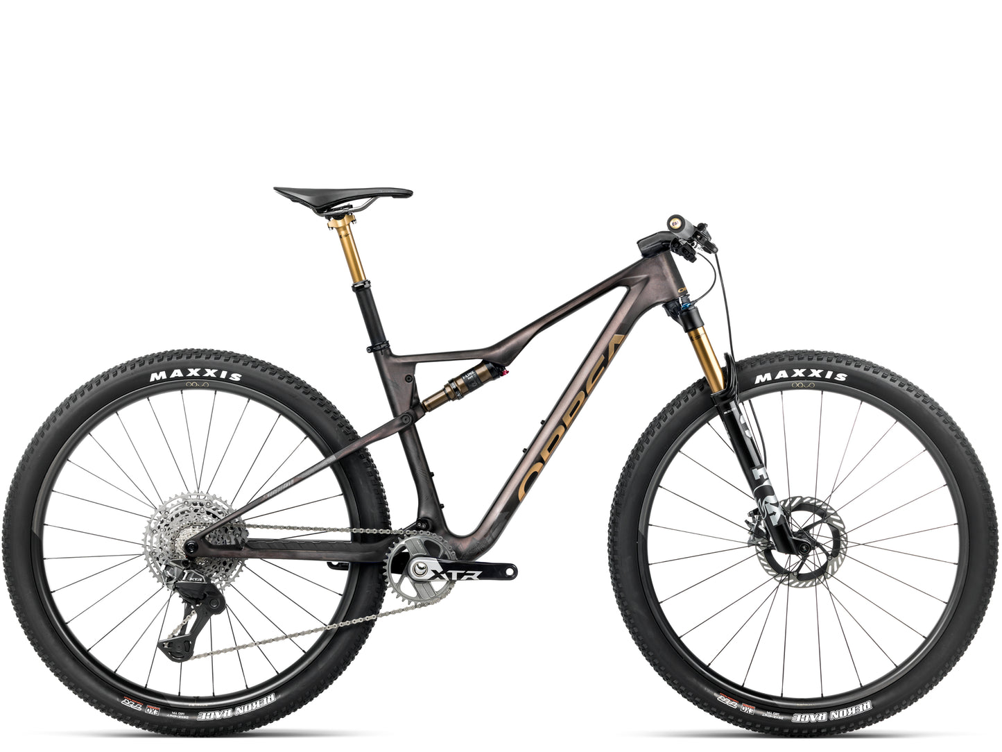 Orbea Oiz M-Team Factory Full Suspension Mountain bike Bronze carbon view / titan gold matte gloss Side profile