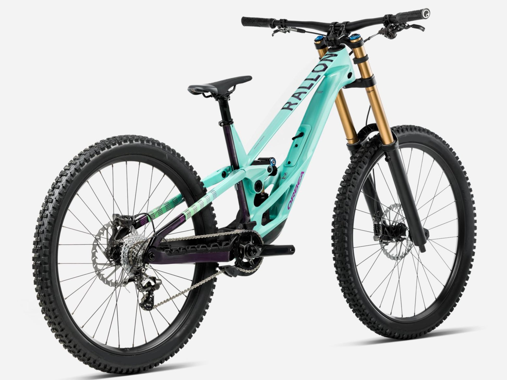 Orbea Rallon D-LTD Downhill Full Suspension mountain bike Enduro Aloha green / fantasy purple carbon view gloss  Rear facing view