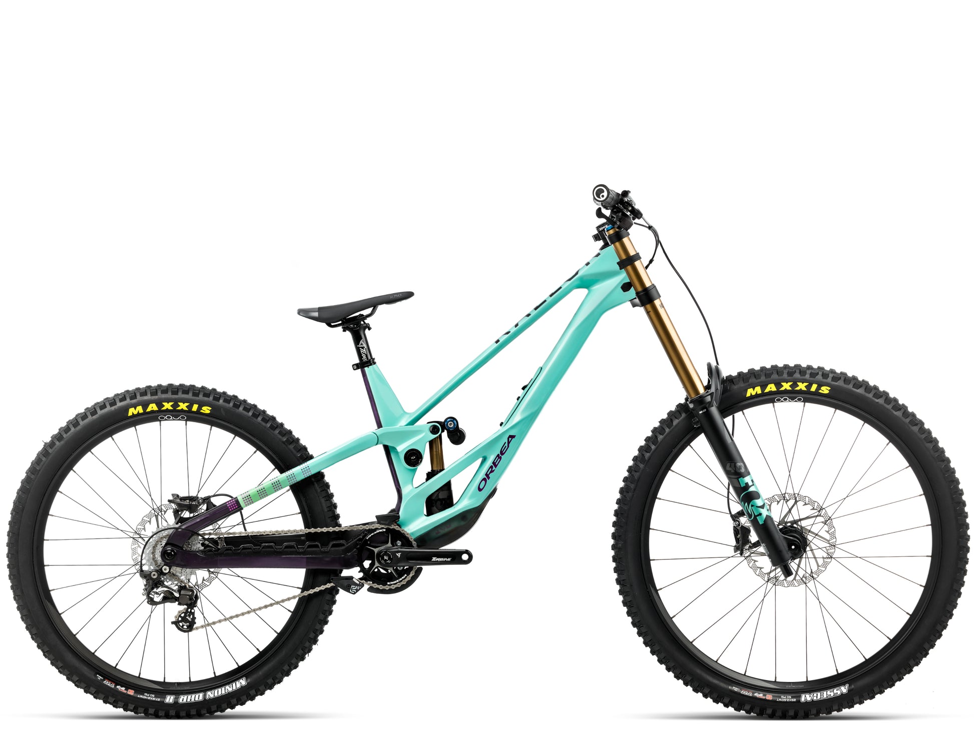 Orbea Rallon D-LTD Downhill Full Suspension mountain bike Enduro Aloha green / fantasy purple carbon view gloss Side profile
