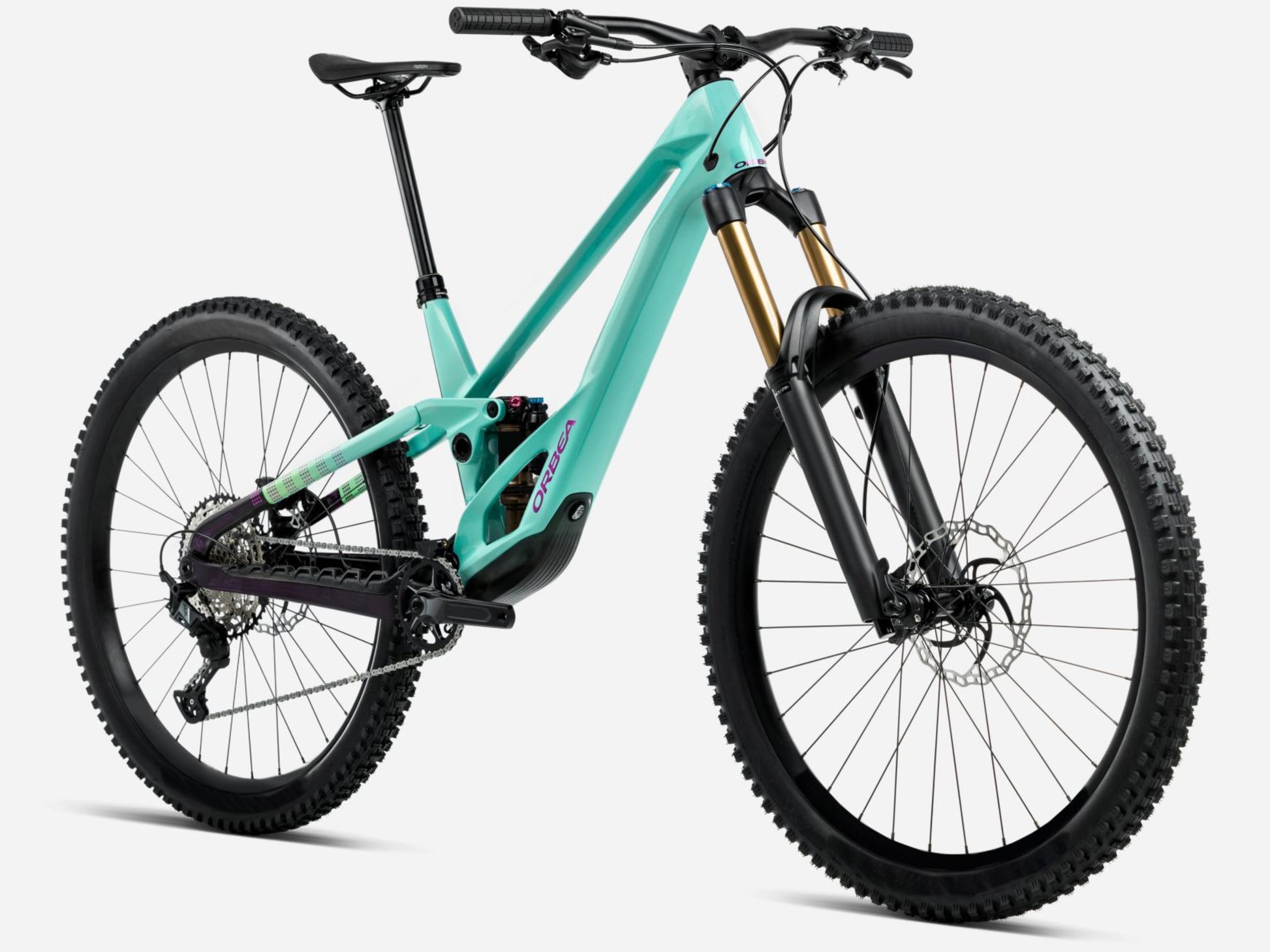 Orbea Rallon E10 Full Suspension mountain bike Enduro Aloha green / fantasy purple carbon view gloss Forward facing view