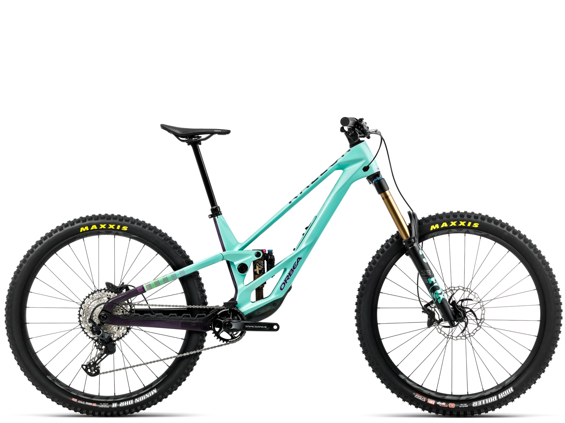 Orbea Rallon E10 Full Suspension mountain bike Enduro Aloha green / fantasy purple carbon view gloss Side profile