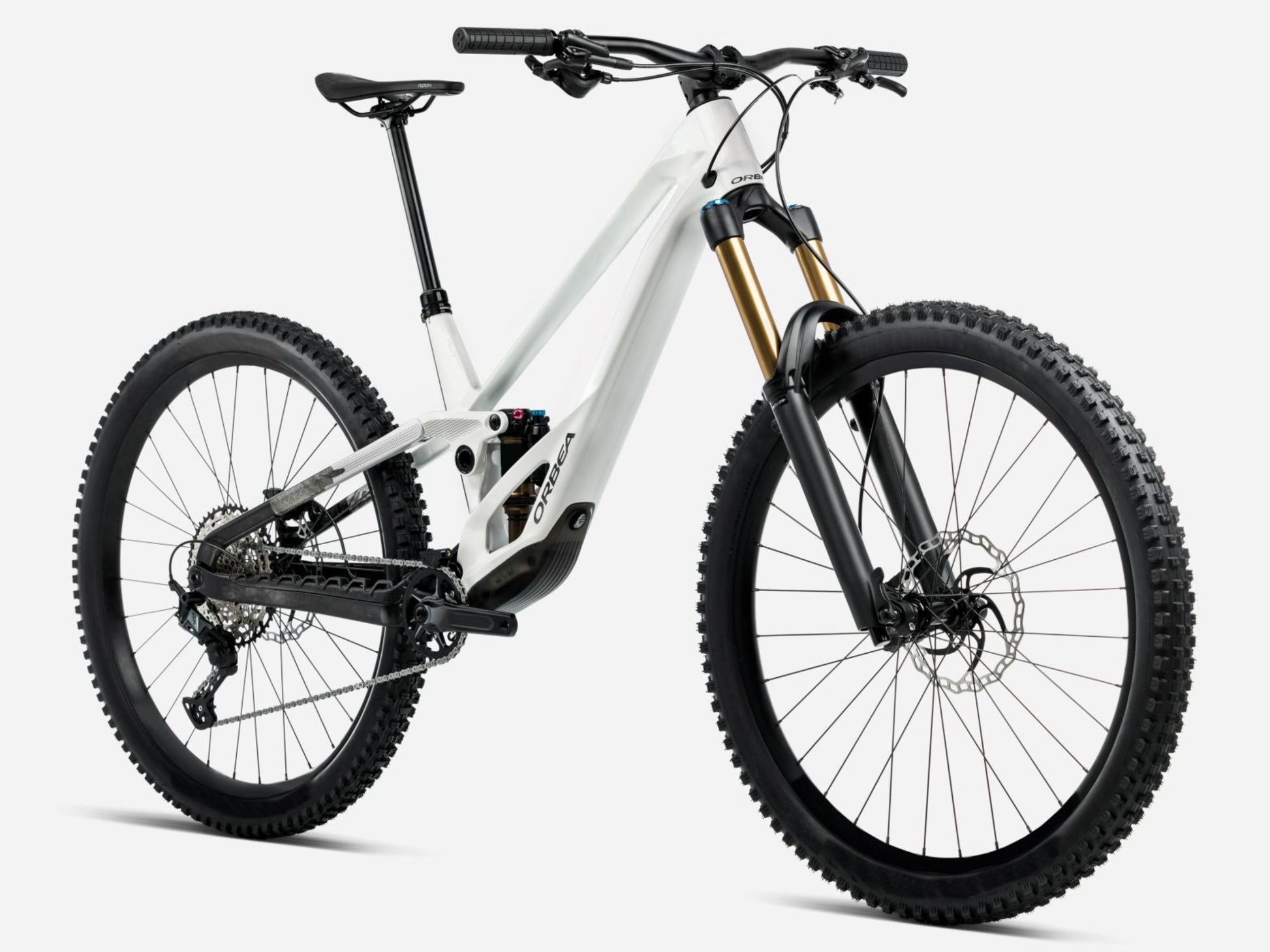 Orbea Rallon E10 Full Suspension mountain bike Enduro White chic / diamond black gloss Forward facing view
