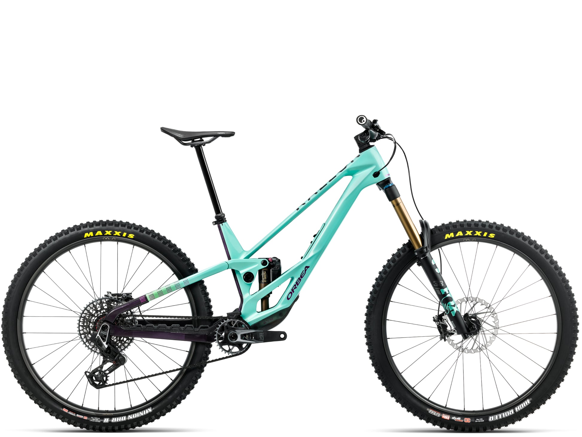 Orbea Rallon E-LTD Full Suspension mountain bike Enduro Aloha green / fantasy purple carbon view gloss Side profile