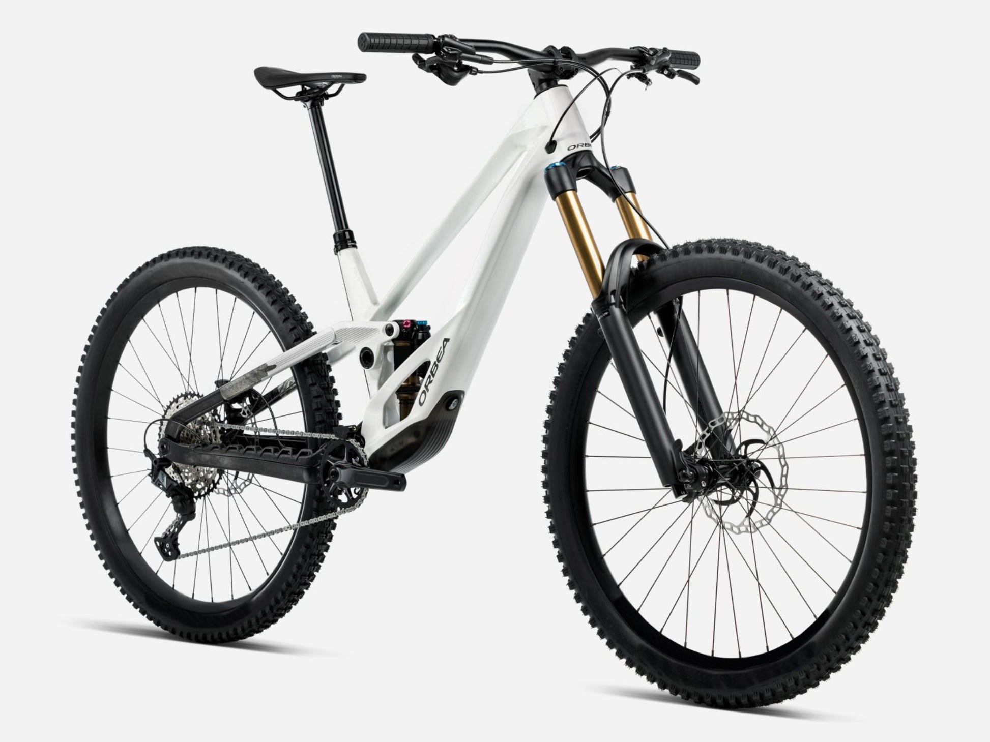 Orbea Rallon E-Team Full Suspension mountain bike Enduro White chic / diamond black gloss Forward facing view