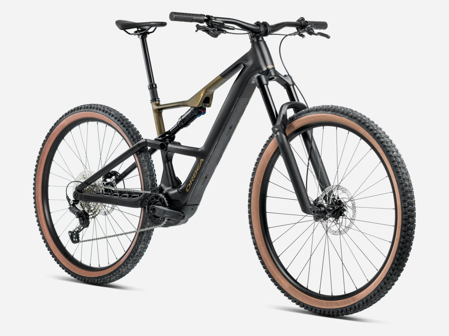Orbea Rise SL H30 Full Suspension eMTB Black diamond / splash olive green Forward facing view
