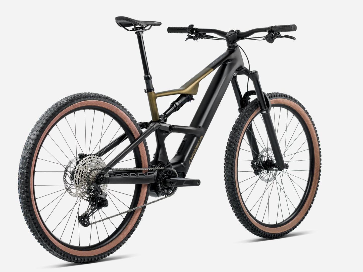 Orbea Rise SL H30 Full Suspension eMTB Black diamond / splash olive green Rear facing view