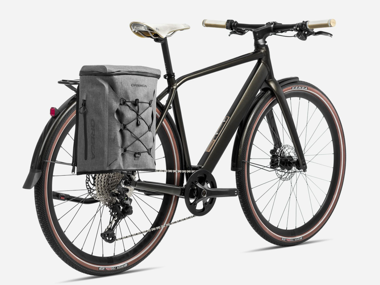 Orbea Vibe H30 Road / commuter eBike Metallic Infinity green gloss Rear Facing view *shown with optional accessories