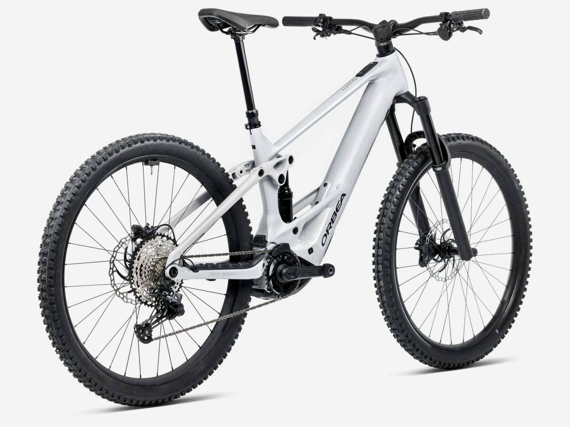 Orbea Wild ST H20 Halo gloss silver eMTB Full Suspension Rear facing view